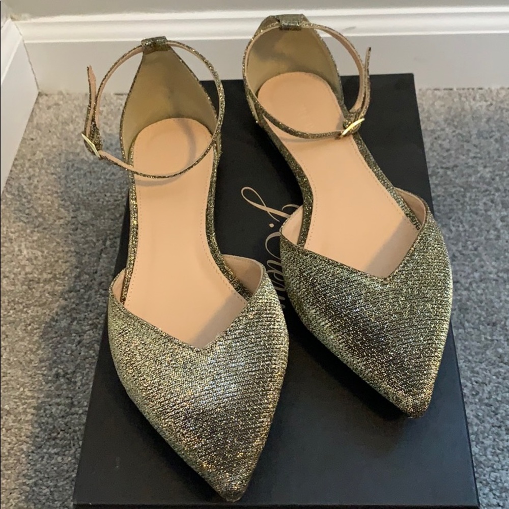 J. Crew Sadie Ankle-Strap Flats in Glitter